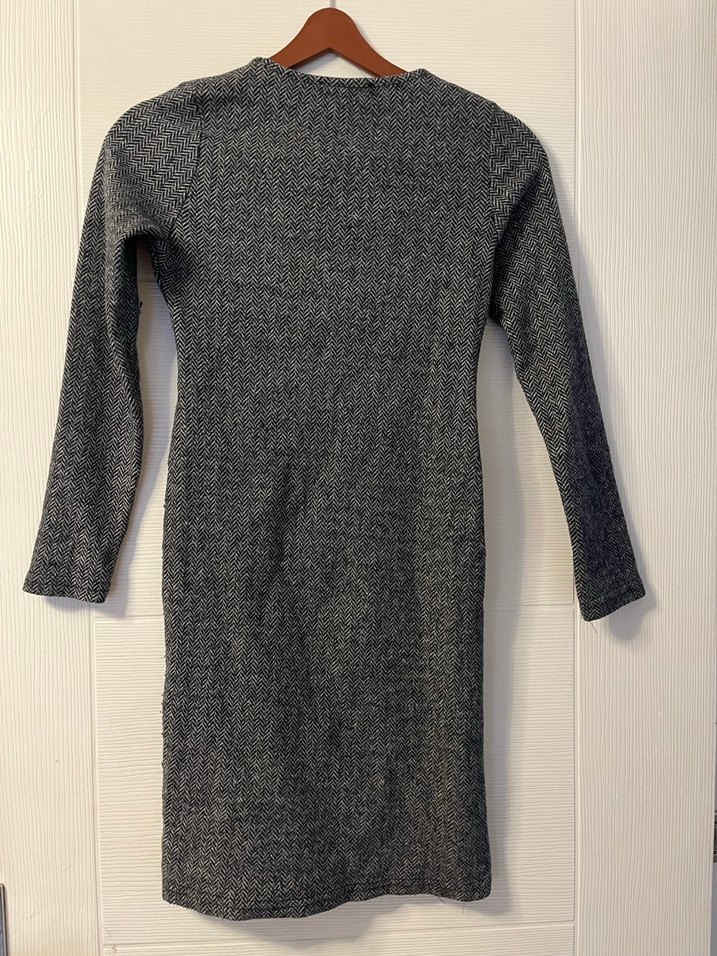 Gri Uzun Kollu Triko Kadın Elbise Likralı - Görsel 2