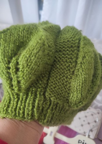 Yeşil Parlak Örgü Kadın Bere - Görsel 2