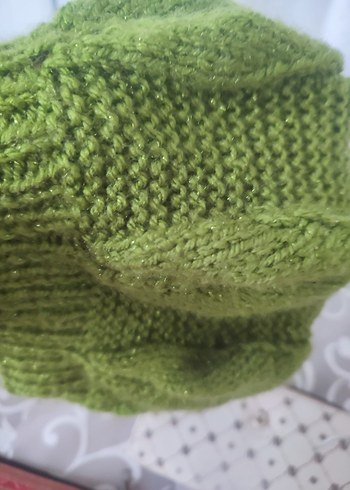 Yeşil Parlak Örgü Kadın Bere - Görsel 3