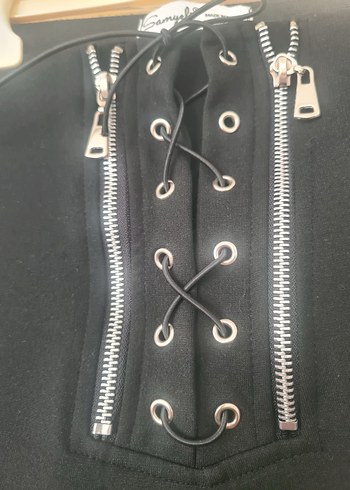 Kadın Siyah Kemerli Gotik Denim Pantolon - Görsel 3