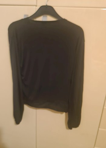 Siyah V Yaka Drapeli Kadın Bluz - Görsel 2