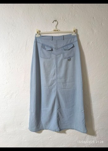 Mavi Midi Kot Etek, Kemerli, Rahat Kesim - Görsel 2