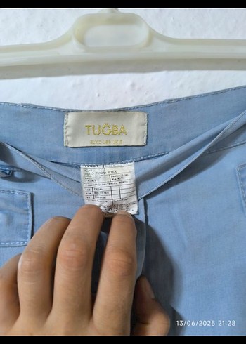 Mavi Midi Kot Etek, Kemerli, Rahat Kesim - Görsel 3