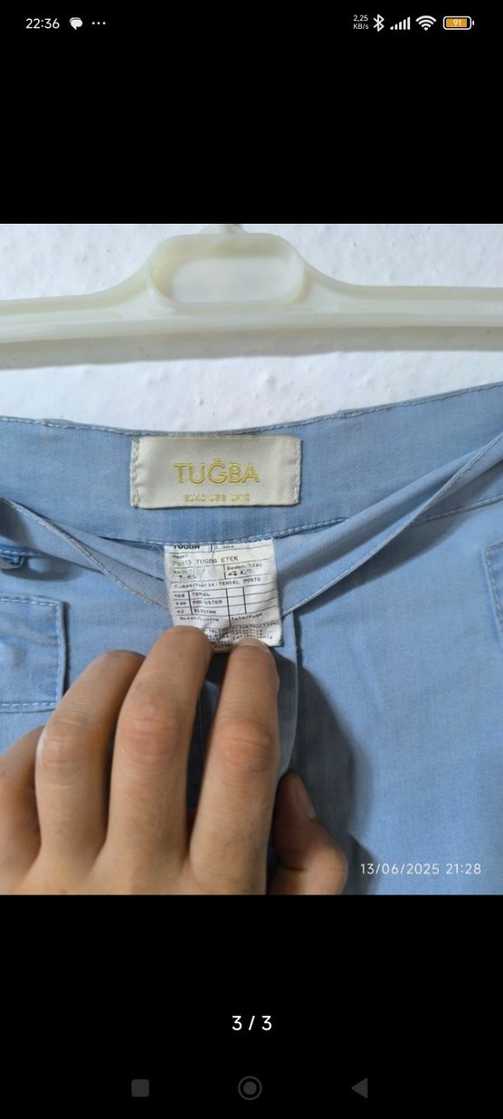 Mavi Midi Kot Etek, Kemerli, Rahat Kesim - Görsel 3