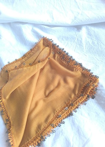 Aker Hardal Rengi  Fular Yıldız Detaylı İnce İşlemeli Yazma - Görsel 2