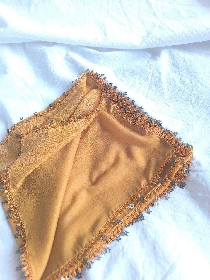 Aker Hardal Rengi  Fular Yıldız Detaylı İnce İşlemeli Yazma - Görsel 2