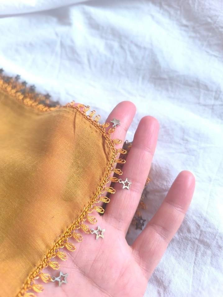 Aker Hardal Rengi  Fular Yıldız Detaylı İnce İşlemeli Yazma - Görsel 3