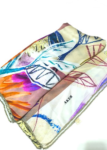 Renkli İpek Aker eşarp - Görsel 2