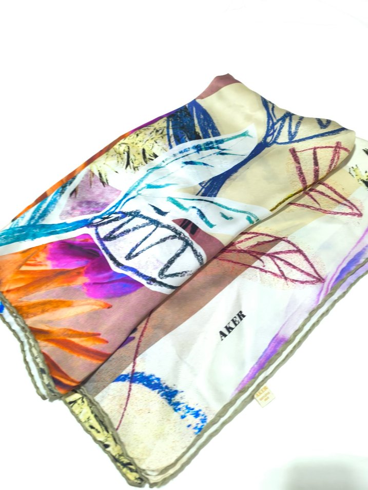 Renkli İpek Aker eşarp - Görsel 2