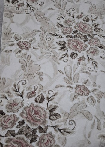 Çiçek Desenli Beyaz Gri Halı - Görsel 2