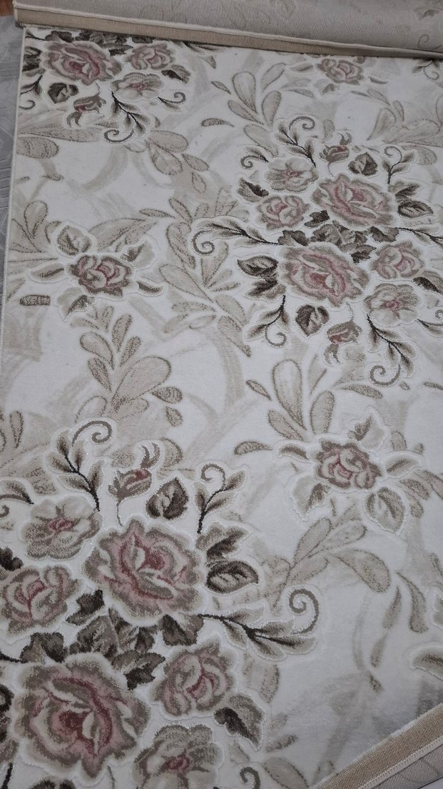 Çiçek Desenli Beyaz Gri Halı - Görsel 2