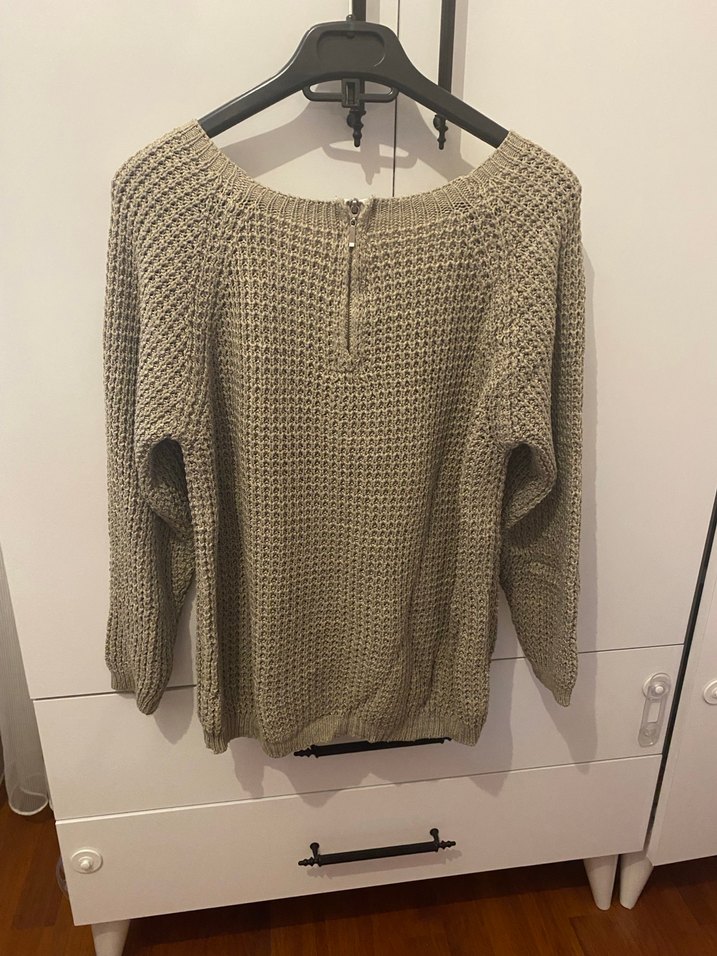 Bej Örgü Kadın Triko Kazak - Görsel 2