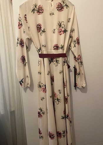 Bordo Kuşaklı Çiçek Desenli Uzun Bohem Elbise - Görsel 2