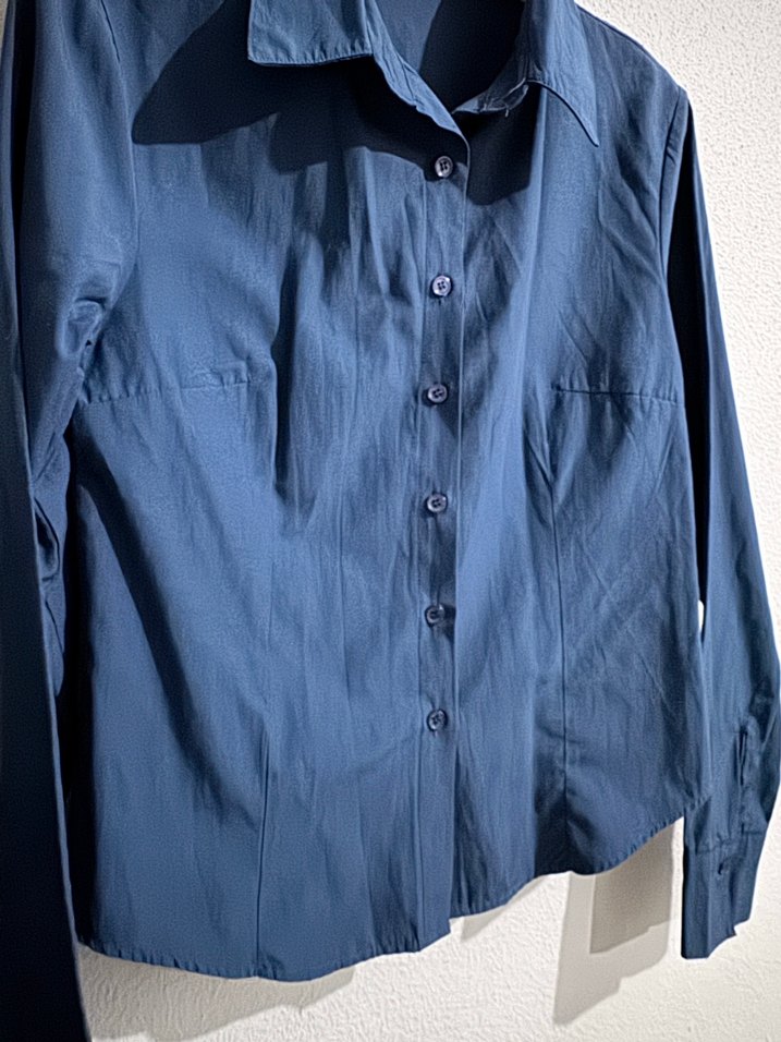 Düğmeli Lacivert Belden Tam Oturtmalı Kadın Gömlek - Görsel 2