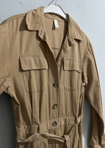 Kadın Bej Kemerli Uzun Keten Tulum - Görsel 2