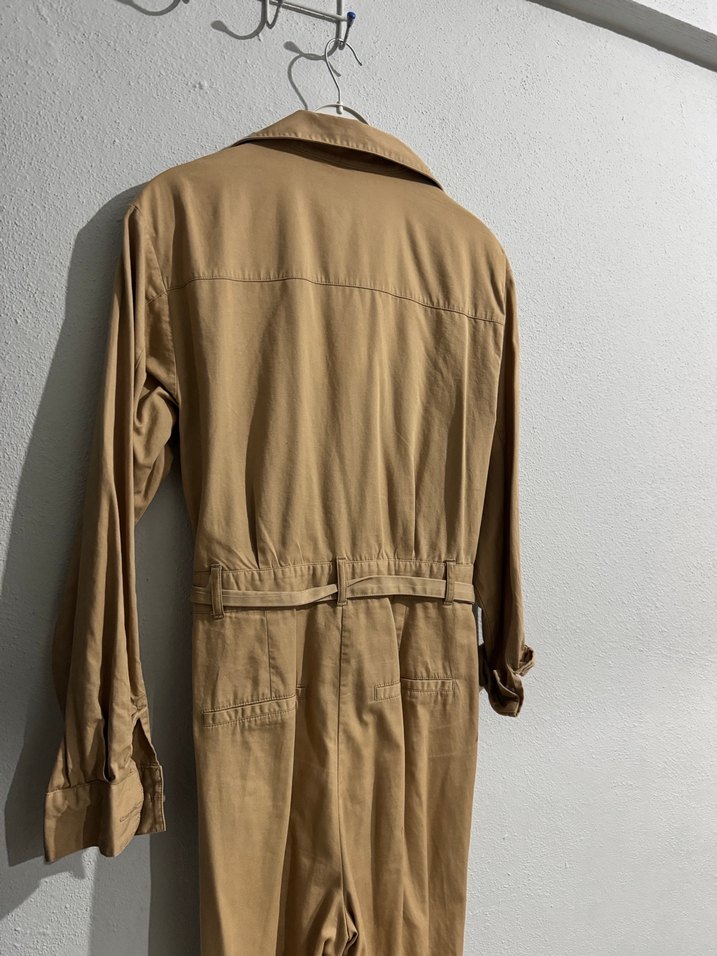 Kadın Bej Kemerli Uzun Keten Tulum - Görsel 3