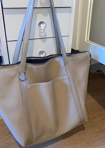 Bej Deri Kadın Omuz Çantası Fermuarlı - Görsel 4