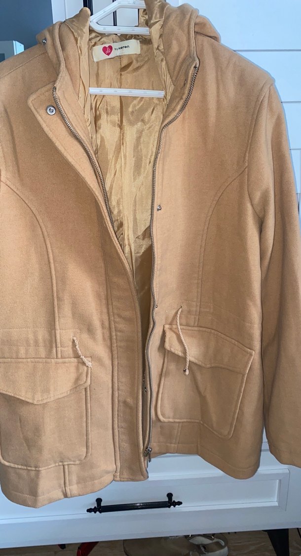 Düğmeli Bej Kadın Midi Ceket - Görsel 5