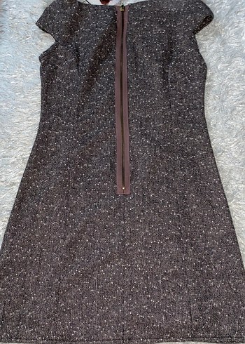 Kürk Detaylı Kahverengi Midi Triko Elbise - Görsel 3