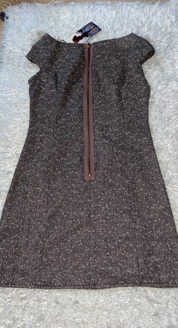 Kürk Detaylı Kahverengi Midi Triko Elbise - Görsel 3