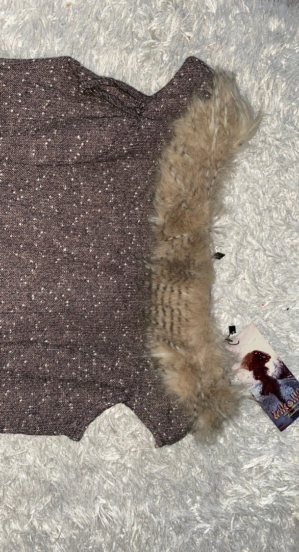 Kürk Detaylı Kahverengi Midi Triko Elbise - Görsel 2