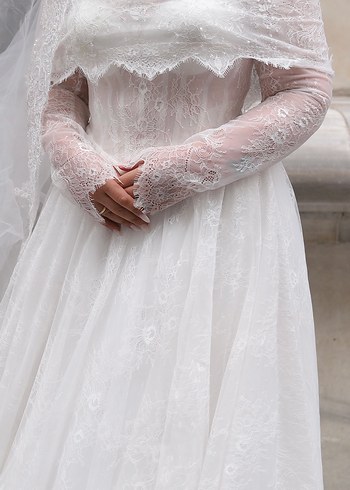 Vintage Uzun Kollu Prenses Gelinlik - Görsel 2