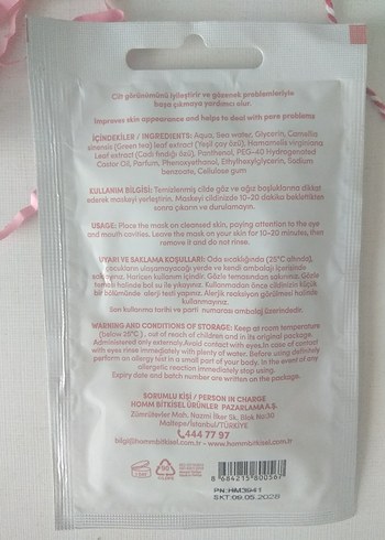 Homm Bitkisel Gözenek Sıkılaştırıcı Kağıt Yüz Maskesi - Görsel 2