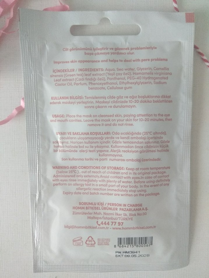 Homm Bitkisel Gözenek Sıkılaştırıcı Kağıt Yüz Maskesi - Görsel 2