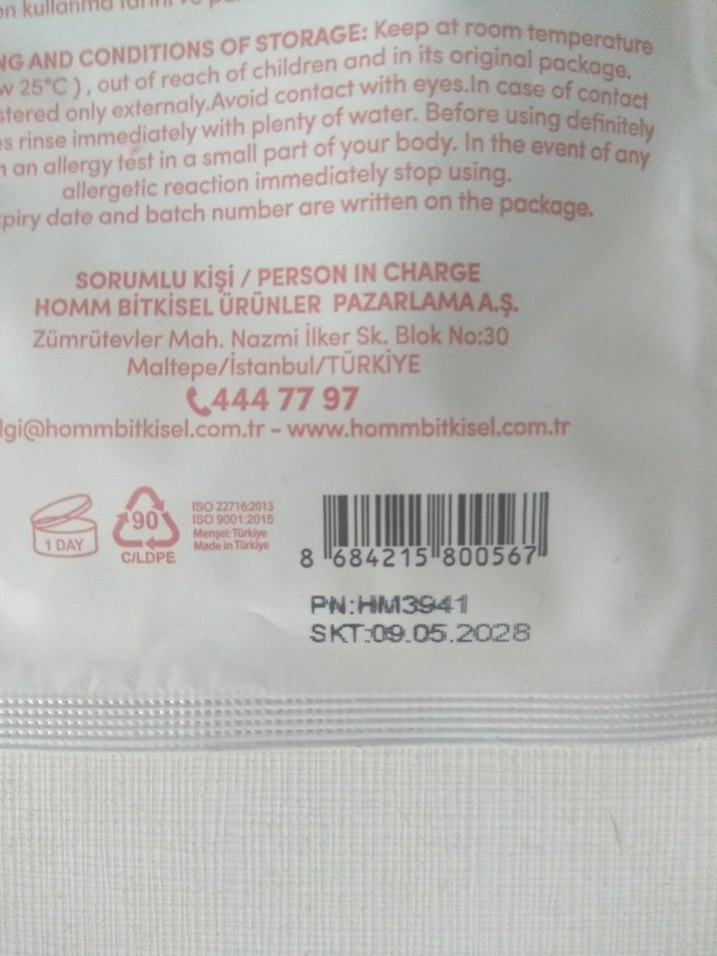 Homm Bitkisel Gözenek Sıkılaştırıcı Kağıt Yüz Maskesi - Görsel 3