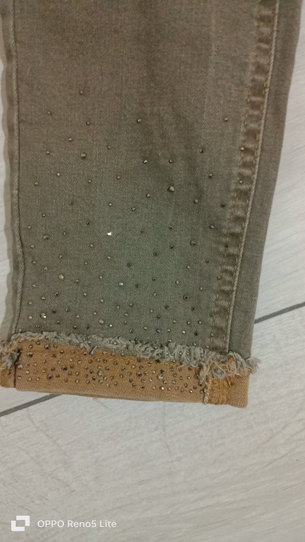 lycrali kahve kot pantolon taş işleme ve saçak detaylı - Görsel 2