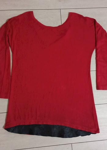 Kırmızı V Yakalı Kadın triko Bluz - Görsel 2