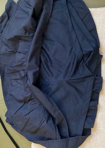 Kadın Lacivert Keten Fırfırlı Midi Etek - Görsel 3