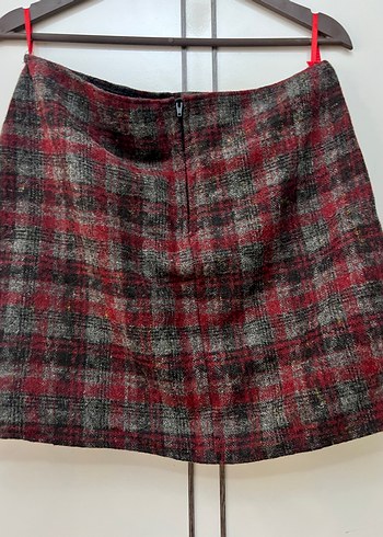 Kendi dikimim, Kırmızı Gri Ekoseli Yün Midi Etek - Görsel 2