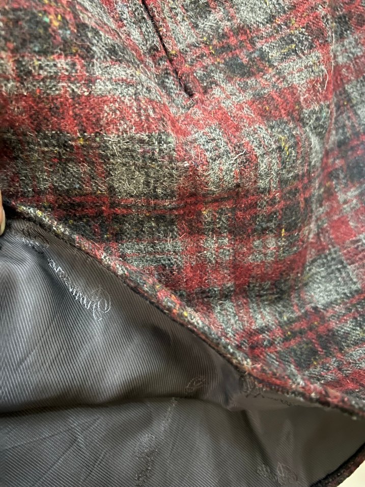 Kendi dikimim, Kırmızı Gri Ekoseli Yün Midi Etek - Görsel 3