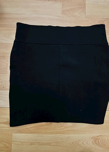 Lastikli Siyah Süet Mini Etek - Görsel 2