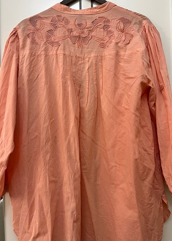 Pembe Keten Uzun Düğmeli gömlek - Görsel 3