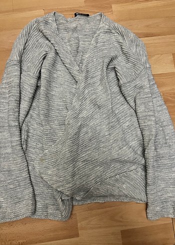 Gri Örgü Kadın Hırka, Uzun Kollu, Midi Boy - Görsel 2