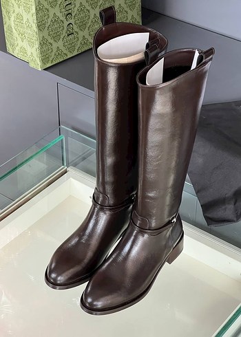 Kahverengi Deri Tokalı Dizüstü Çizme - Görsel 2