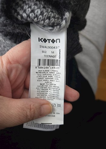 Koton Gri Ekose Desenli V Yaka Triko Süveter - Görsel 4