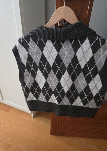 Koton Gri Ekose Desenli V Yaka Triko Süveter - Görsel 2