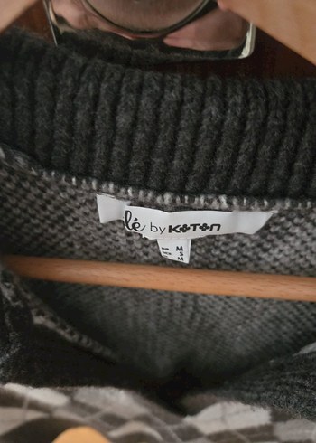 Koton Gri Ekose Desenli V Yaka Triko Süveter - Görsel 3