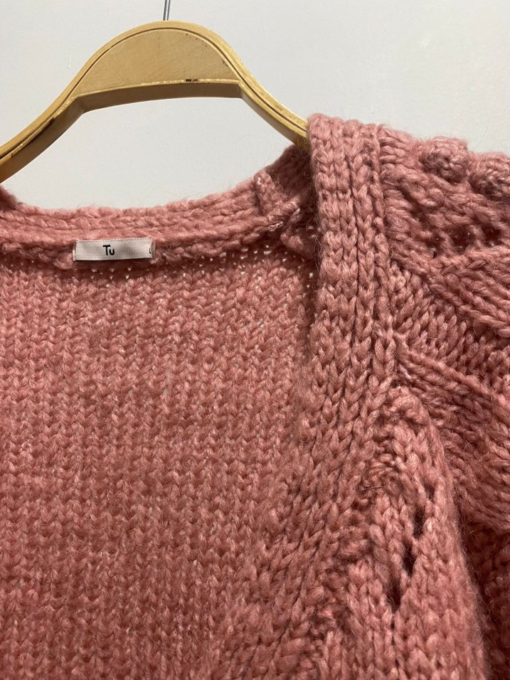 Pembe Örgü V Yaka Kadın Hırka - Görsel 5