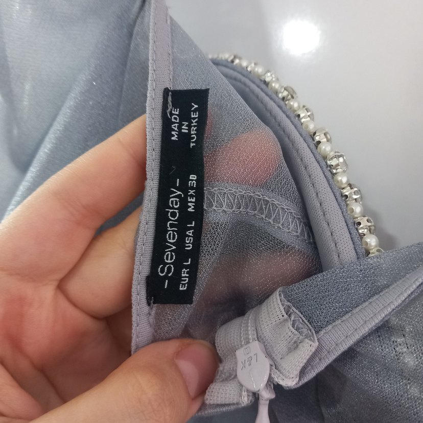 Gri kristal taşlı kısa gece elbisesi - Görsel 4