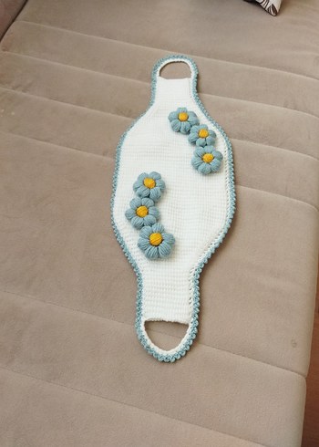 Çiçek Detaylı Örgü Beyaz Banyo uzun Tunus işi lif - Görsel 5