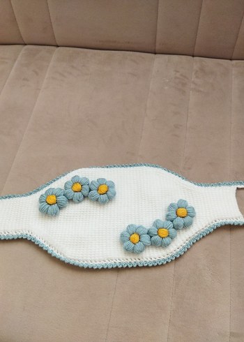 Çiçek Detaylı Örgü Beyaz Banyo uzun Tunus işi lif - Görsel 3