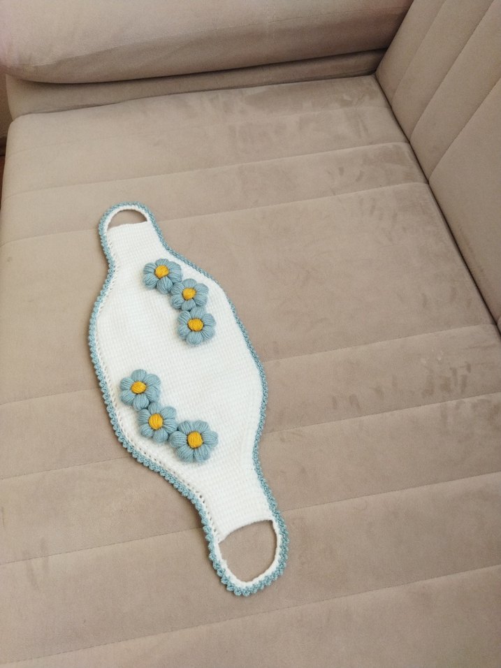 Çiçek Detaylı Örgü Beyaz Banyo uzun Tunus işi lif - Görsel 2