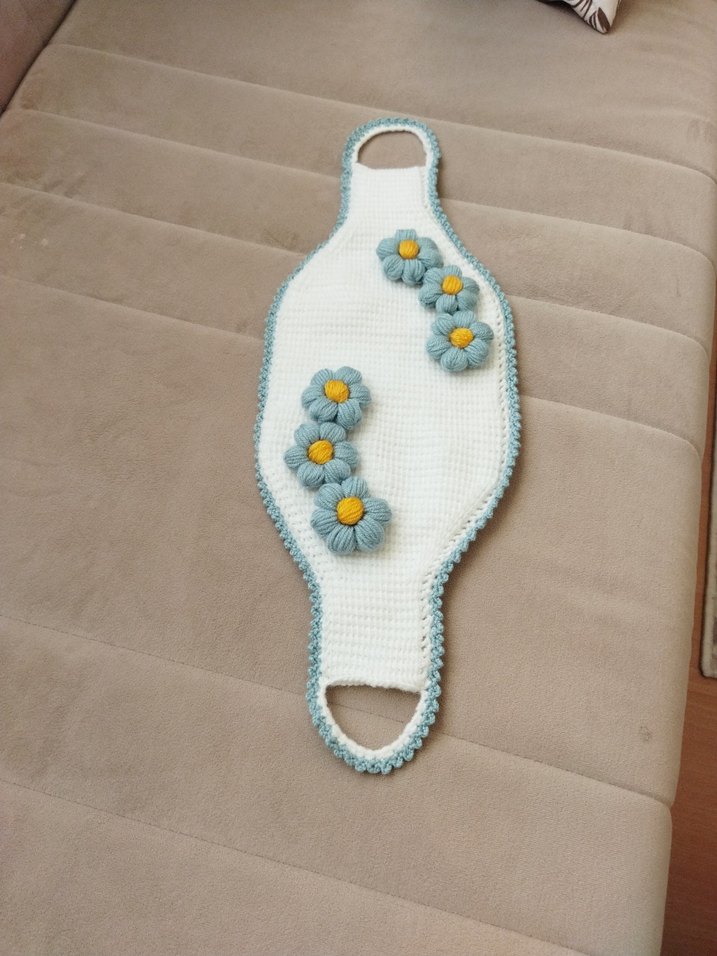 Çiçek Detaylı Örgü Beyaz Banyo uzun Tunus işi lif - Görsel 5