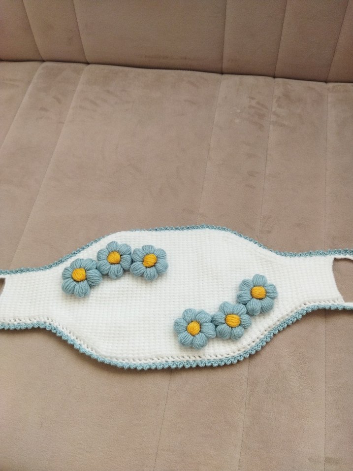 Çiçek Detaylı Örgü Beyaz Banyo uzun Tunus işi lif - Görsel 3