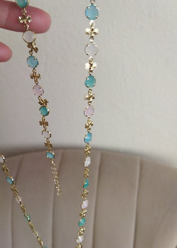 Uzun Zincir Detaylı y kolye bileklik Turkuaz bohem takı seti - Görsel 3