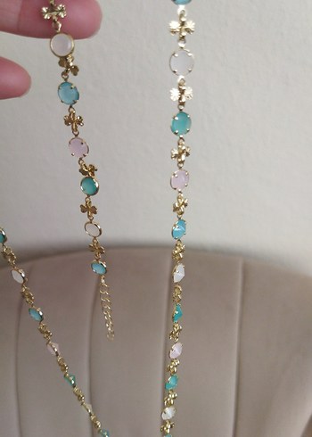 Uzun Zincir Detaylı y kolye bileklik Turkuaz bohem takı seti - Görsel 4